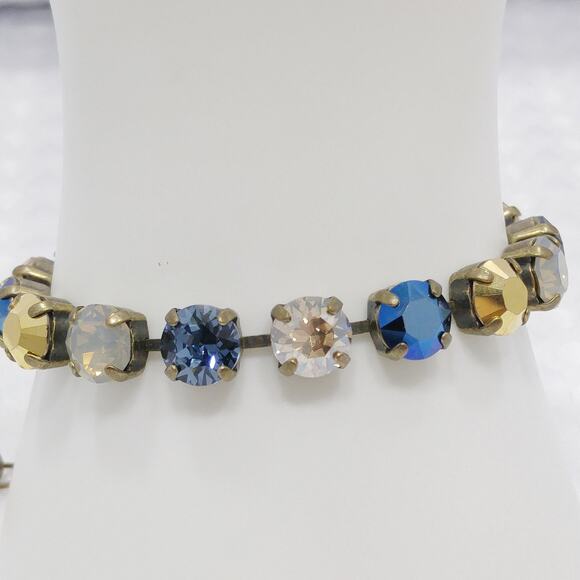 Vintage Blue Gold Crystal Rhinestone Bracelet, Prong Set, 1990s Jewelry - Picture 8 of 10